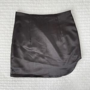 Princess Polly Trish Asymmetrical Satin Mini Skirt in Black Size 2